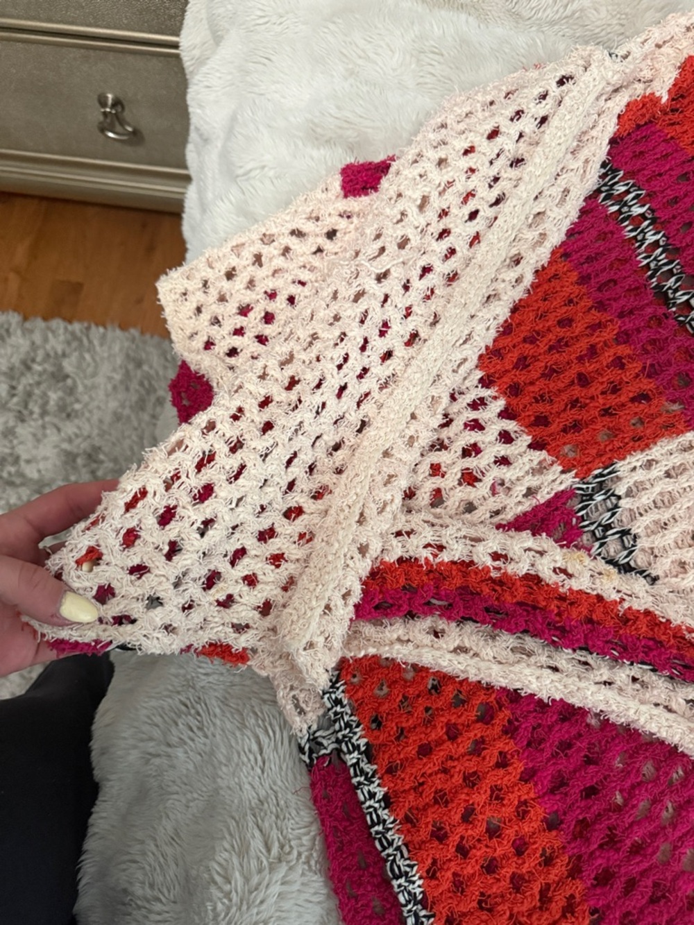 Open-Knit Colorblock Scoop Sweater - Pink, Red & Cream - Picture 3 of 6